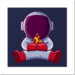 Cute Astronaut Eating Pizza Cartoon Posters and Art